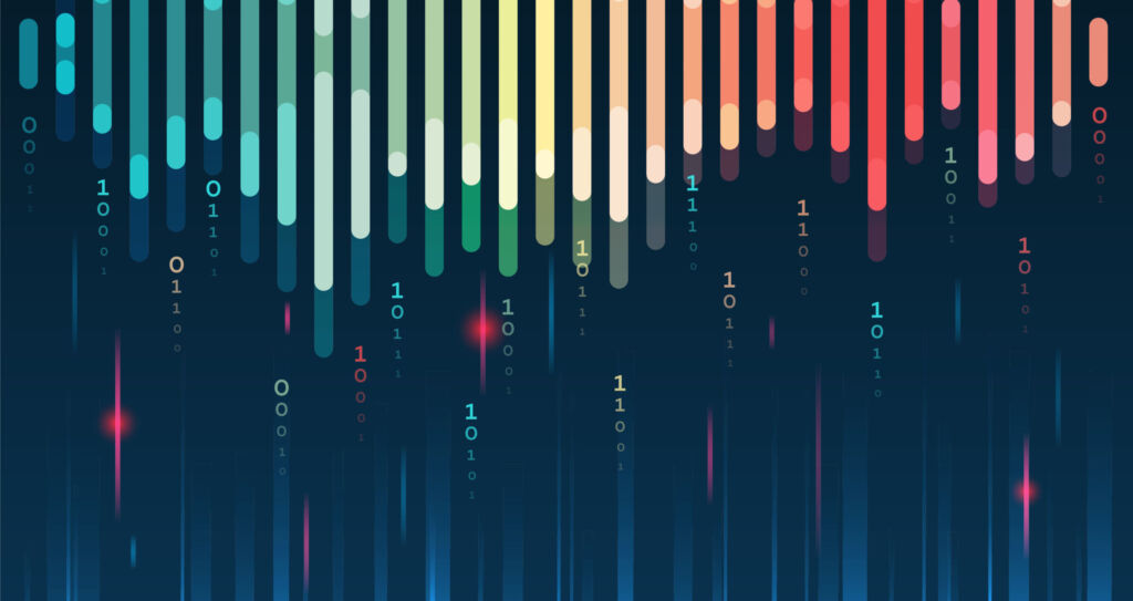 Structuring the flow of information. Data analytics concept. Sorting a large amount of data on a dark background. Big data visualization. Futuristic network or business analytics