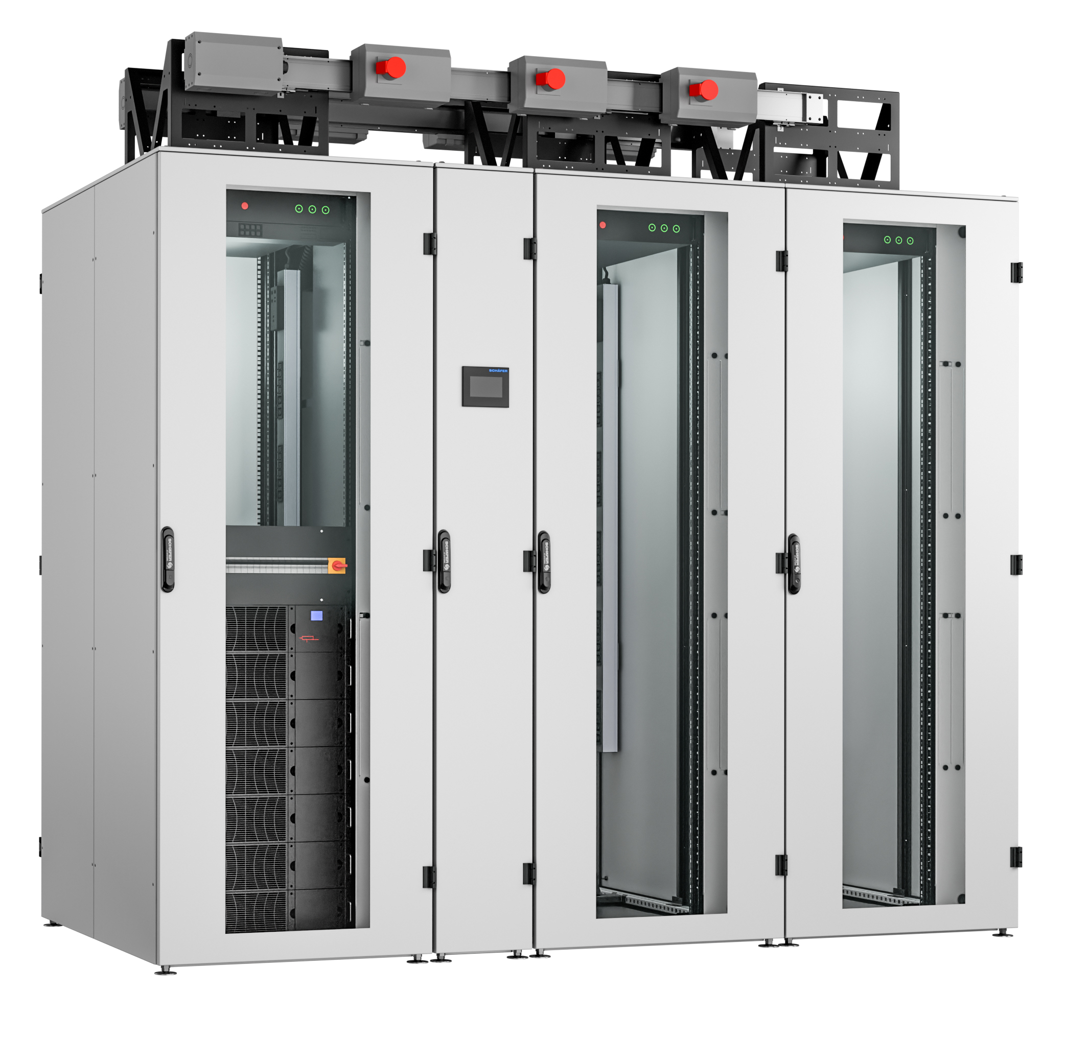 Das Portfolio reicht von kompakten Micro-Data-Centern im 19"-Schrankformat bis hin zu skalierbaren Mini-Data-Center-Lösungen für größere dezentrale Standorte.