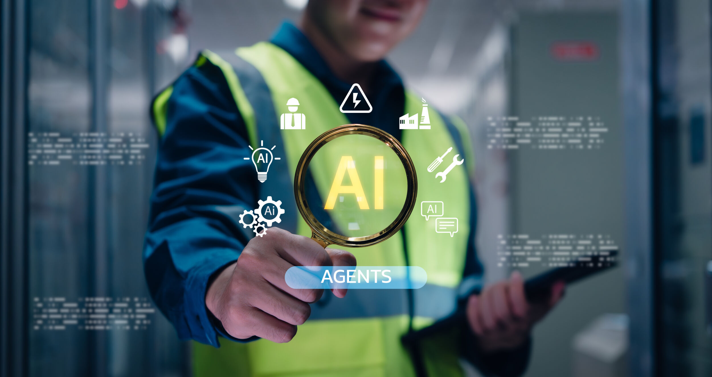 Unternehmen wollen KI kontrollieren, rechnen aber vermehrt mit autonomen Systemen 12 Engineer interacting with artificial intelligence interface to manage industrial operations enhance automation and optimize smart systems using AI agents in modern factory environments