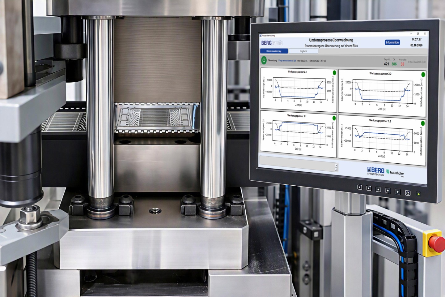 Sensorierte Spanntechnik liefert Daten für verbesserte Umformergebnisse 1 Die am Fraunhofer IWU neu entwickelte Software unterstützt Mitarbeitende dabei, Teile zu erkennen, die den qualitativen Anforderungen nicht genügen.