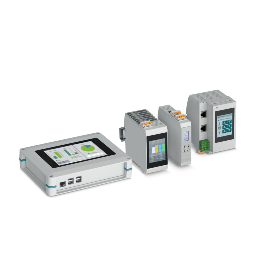 Anzeige- und Bedienlösungen für Elektronikgehäuse in der Gebäudeautomation 3 Elektronikgehäuse der Serien UCS, ICS50, ICS20 und ME-IO mit vormontierten Touchdisplays und Displays mit Folientastaturen.
