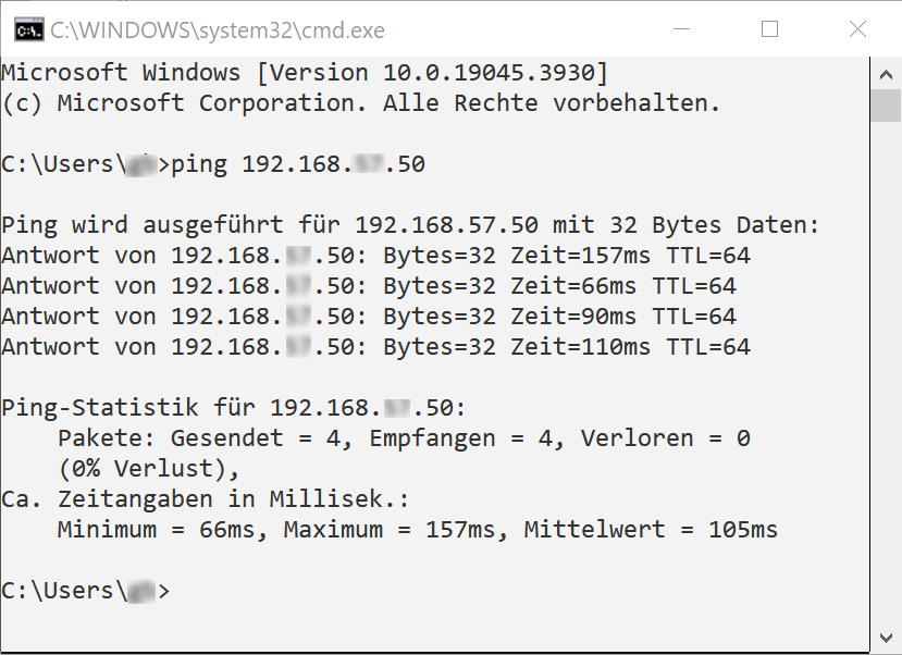 Fehlersuche im Netz 3 Mit dem Kommandozeilentool 'ping' lässt sich prüfen,
ob Teilnehmer erreichbar sind.