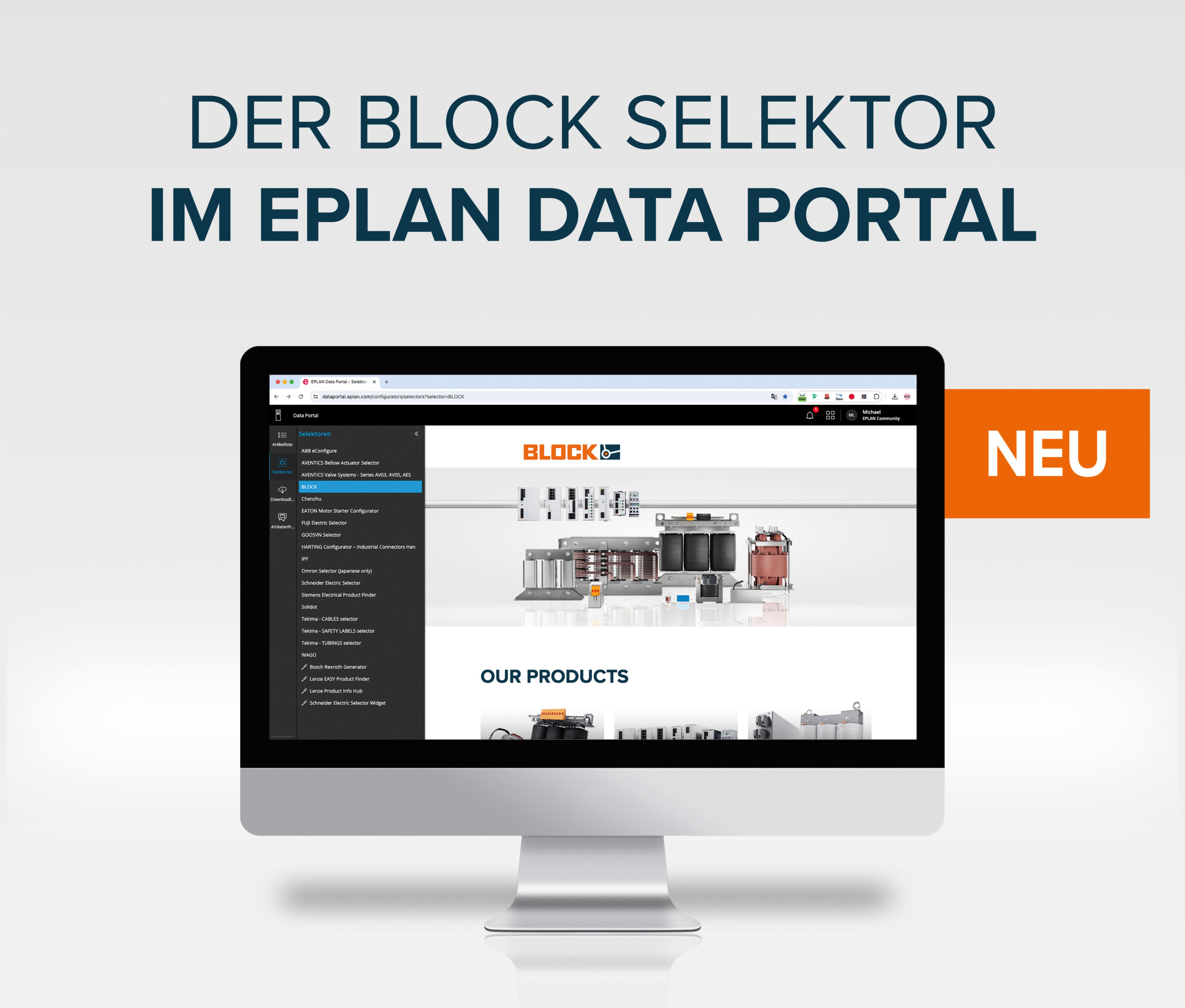 Block bietet Selektor im Eplan Data Portal an