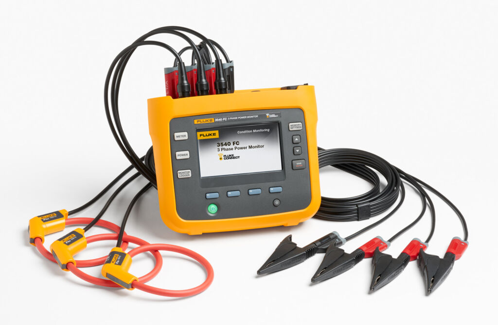 So lassen sich Probleme der Netzqualität einfach erkennen 2 Das Drehstrom-Überwachungsgerät der Serie 3540 FC von Fluke Reliability misst Strom, Spannung, Leistung, Frequenz, Scheinleistung, Blindleistung und Leistungsfaktor sowie die gesamte harmonische Verzerrung.