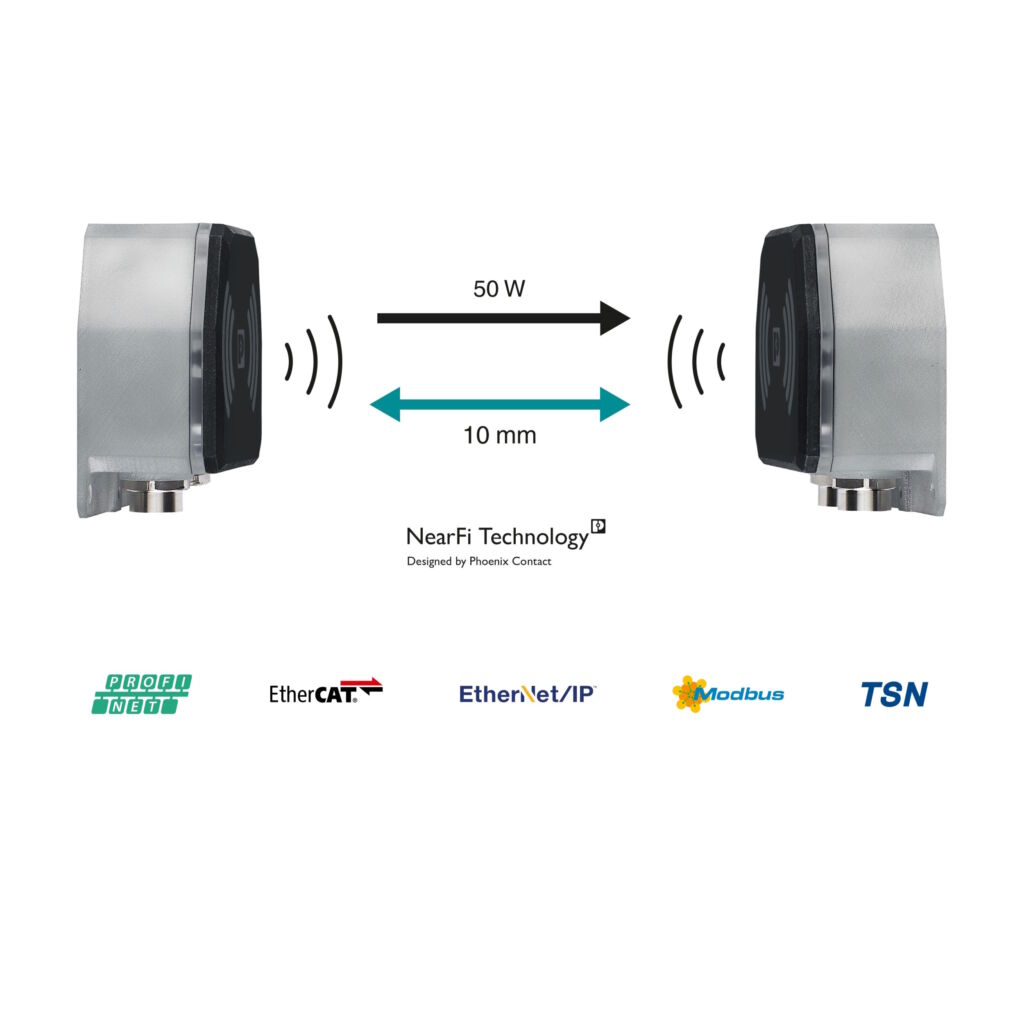 SHL nutzt NearFi-Technologie zur Automatisierung von Drehtischen 3 Neben der induktiven Energieübertragung bis 50W erfolgt eine protokollunabhängige und latenzfreie Echtzeit-Ethernet-Kommunikation über einen Luftspalt im Zentimeterbereich.