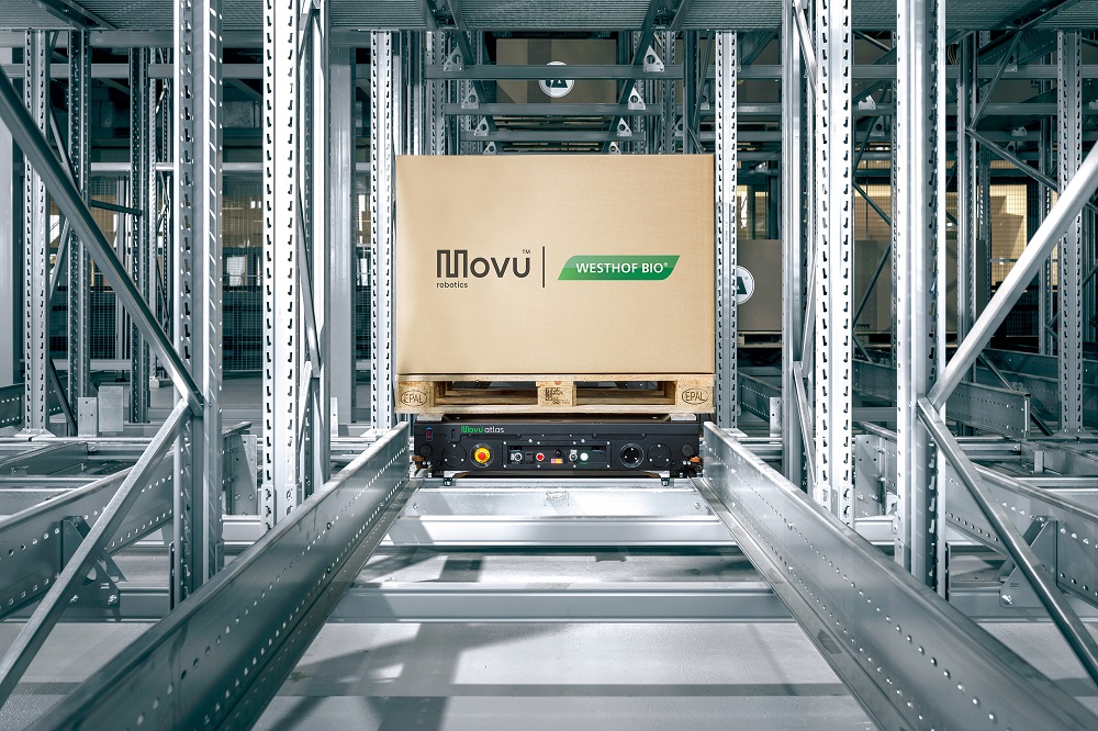 Abb. 1: Das Movu Atlas-Paletten-Shuttle bietet Westhof BIO automatisierte Hochleistung in der Tiefkühllagerung.