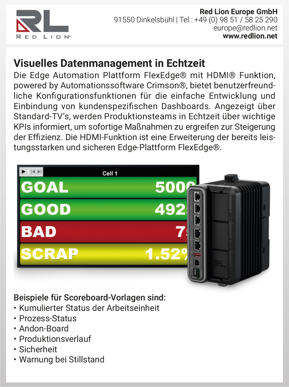 Produktübersicht - Red Lion Europe GmbH 4 Produktübersicht – Red Lion Europe GmbH