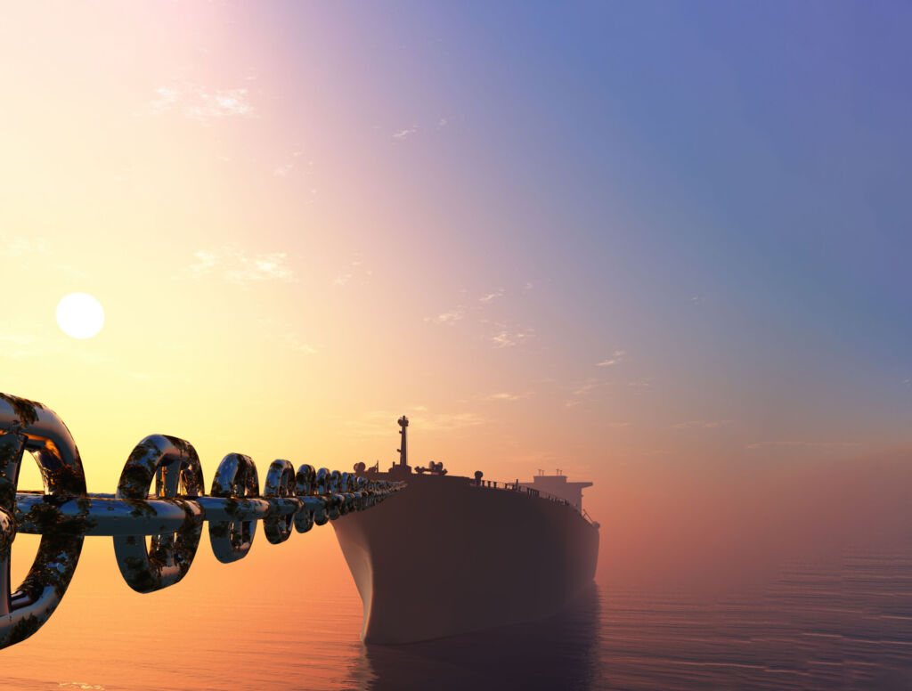 Resiliente Lieferkette durch Prognosen 1 The tanker is on a chain.. .3d render