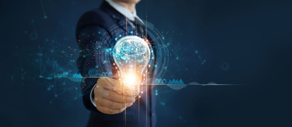 Laut Studie: Sprachbasierte KIs haben verborgene Moral- und Wertevorstellungen 1 Businessman holding light bulb and brain inside, Idea and imagination, Creative and inspiration, Science innovation with network connection, Solution analysis and development, Innovative technology.