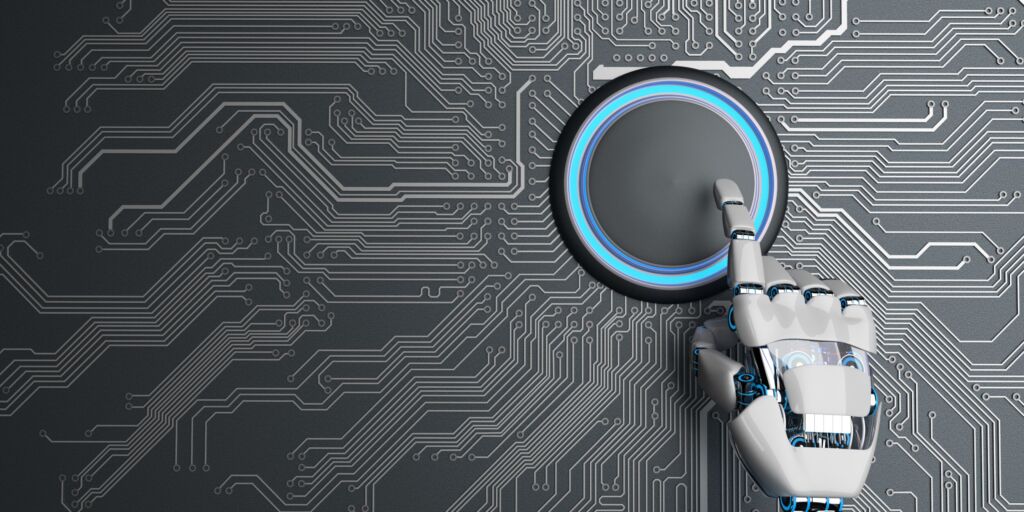 Prozesse automatiseren, Effizienz steigern 1 Robot Hand AI future Start