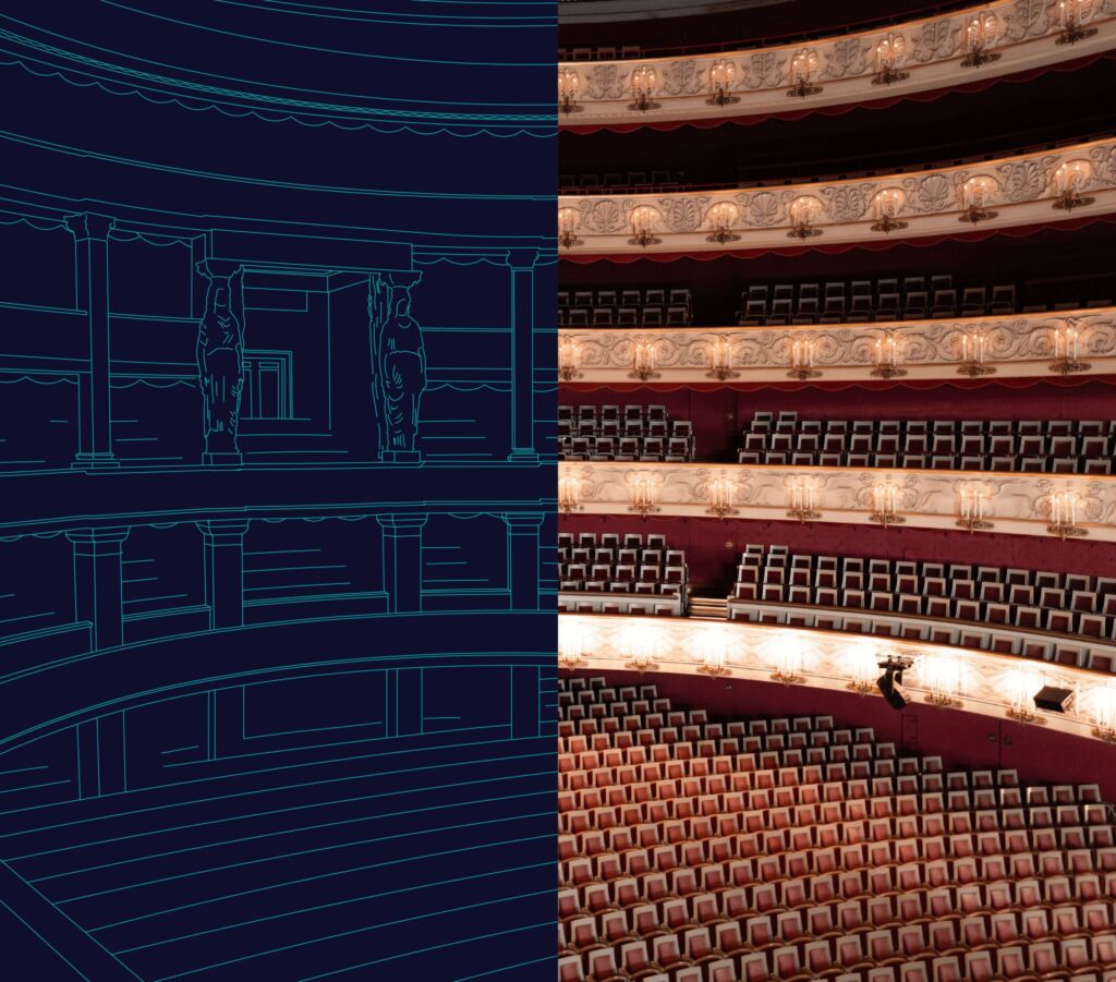 Das Nationaltheater als digitaler Zwilling 1 Mit dem digitalen Zwilling können Nutzer die Saalkonfiguration verändern, um das bestmögliche akustische Szenario auszuwählen.