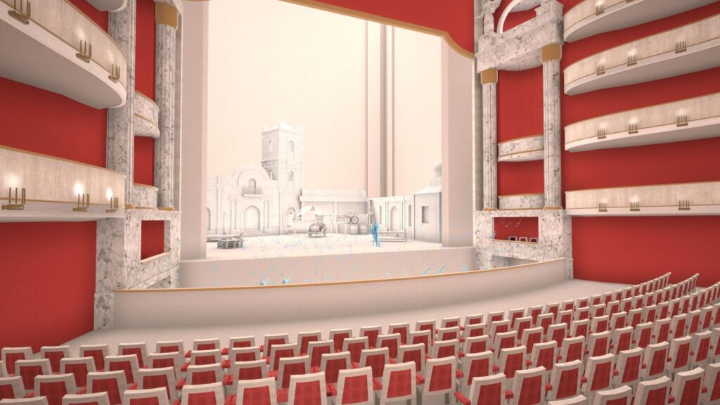 Das Nationaltheater als digitaler Zwilling 2 Die Applikation ermöglicht es erstmals ein Bühnenbild aufzustellen, das Orchester unterschiedlich zu positionieren oder eine Singstimme hinzuzufügen.