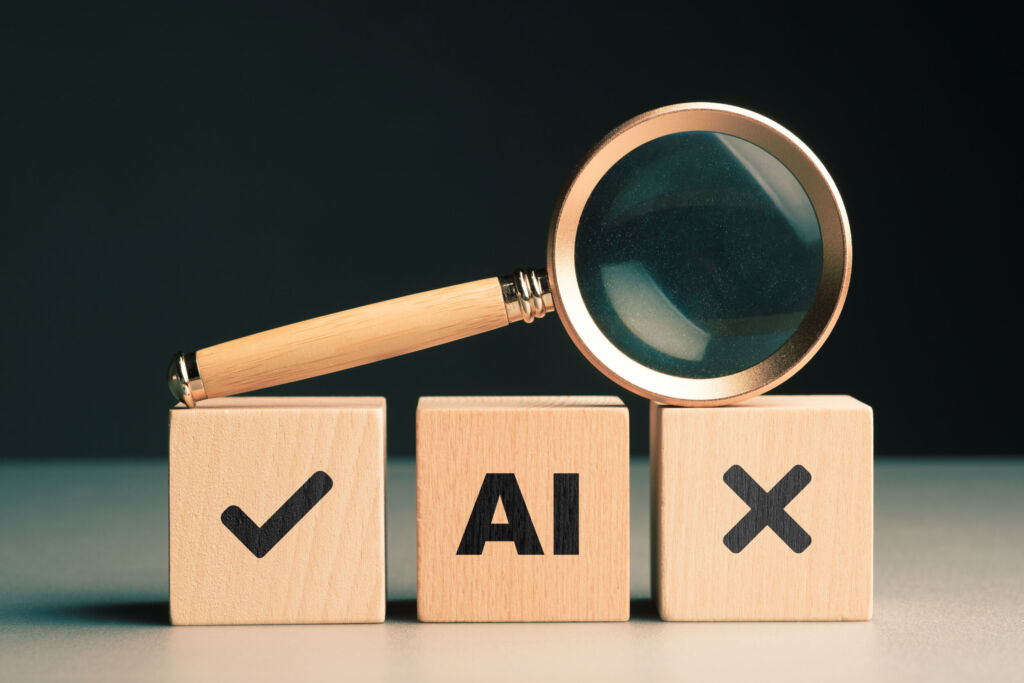 Verarbeitendes Gewerbe will in industrielle KI investieren 1 AI concept with a magnifying glass and right wrong symbols in