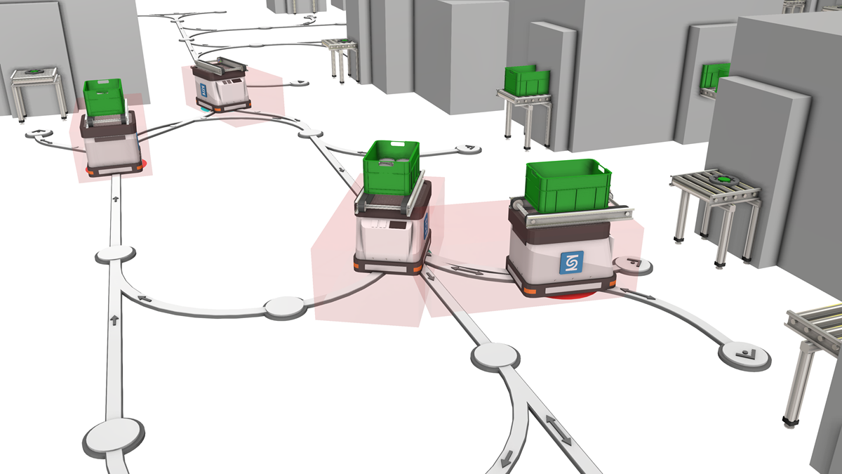 Mobile Roboter im Gesamtsystem planen 15 DUALIS AGVs Scanfelder Kurvenfahrt