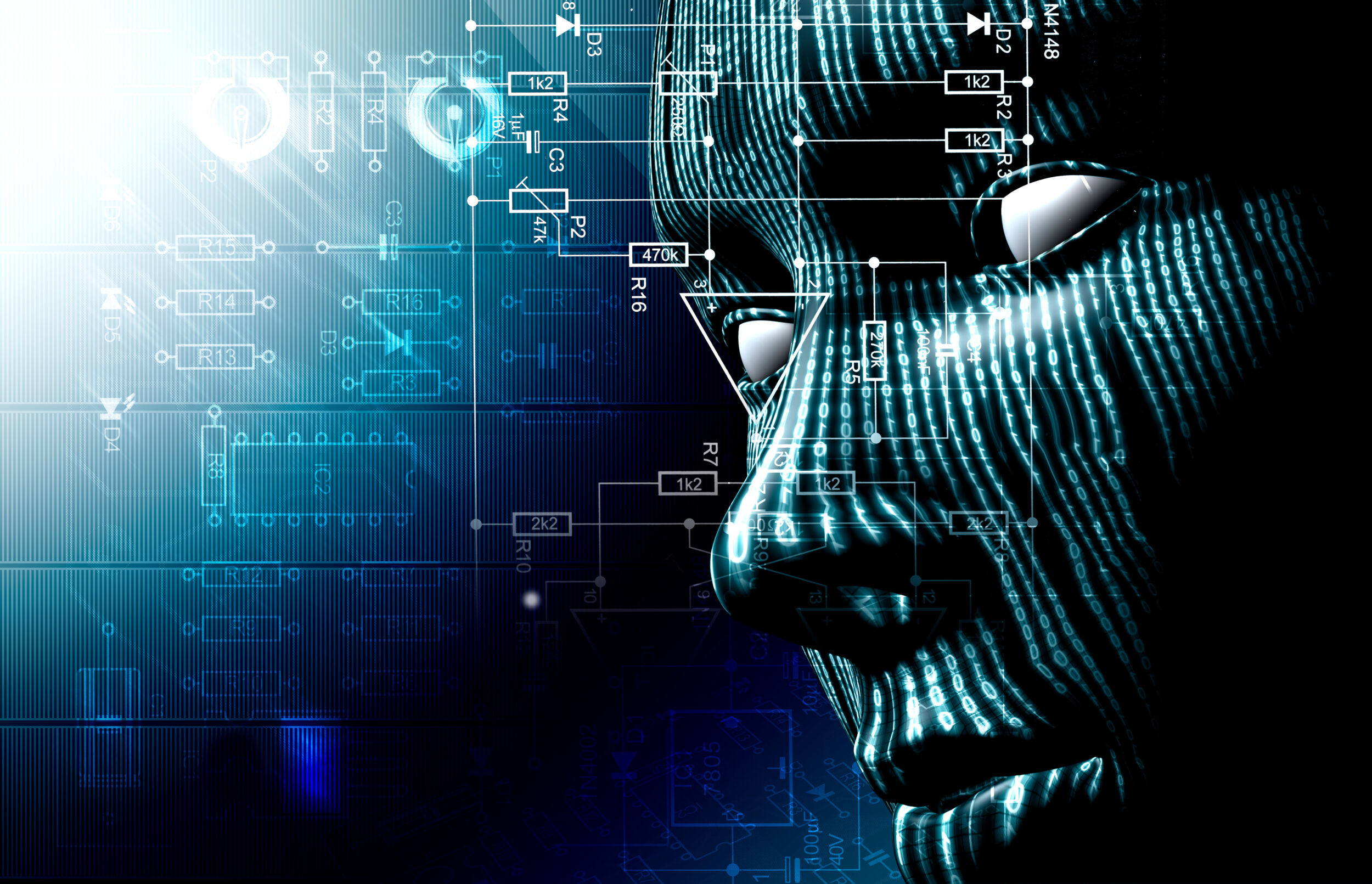 fondo tecnologico con cara . Codigo binarioconcepto de internet