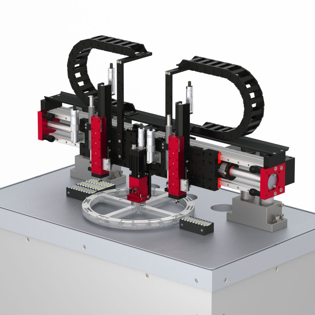 Lösungen zum Handhaben und Transportieren 1 Das Handlingsystem eignet sich für Anwendungen, bei denen unterschiedliche Positionen mit kurzer Zykluszeit gefahren werden müssen.