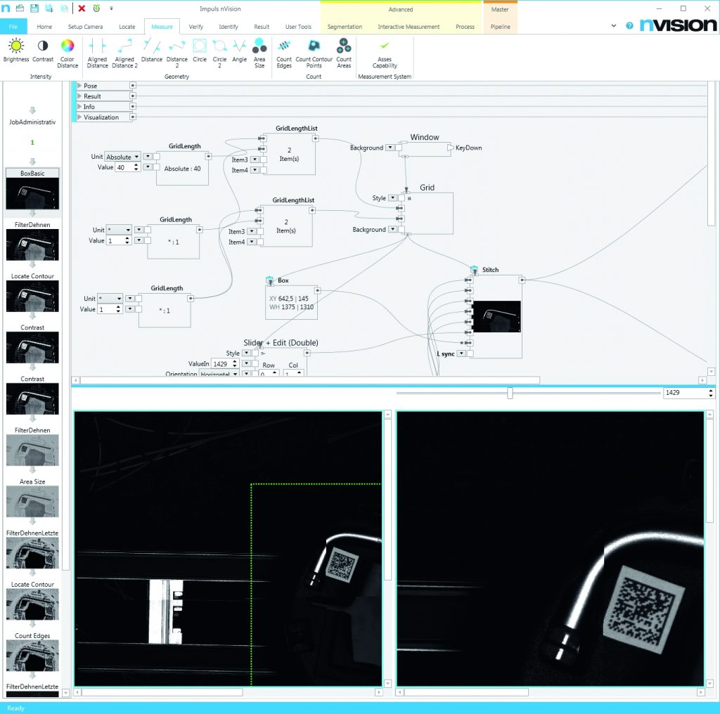 Intuitives Parametrieren 1 Bild 2 | Die nVision-Benutzeroberfläche unterstützt die Darstellung von bzw. die Interaktion mit allen für die Bildverarbeitung wichtigen Typen (Bilder, Histogramme, Profile, Farbpaletten, geometrische Objekte, aber auch Zahlenwerte, Eingabefelder und Tasten für d