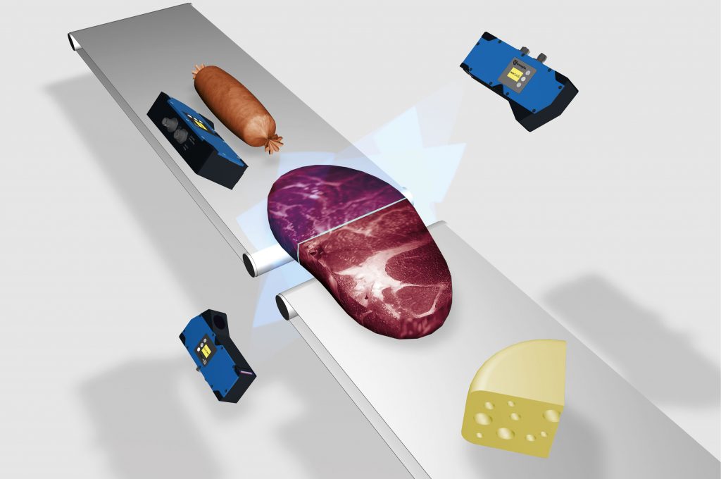 Gramm-genau 2 Vier 2D-/3D-Profilsensoren vermessen das Fleisch in 360°
und können so ein präzises 3D-Modell davon erstellen.