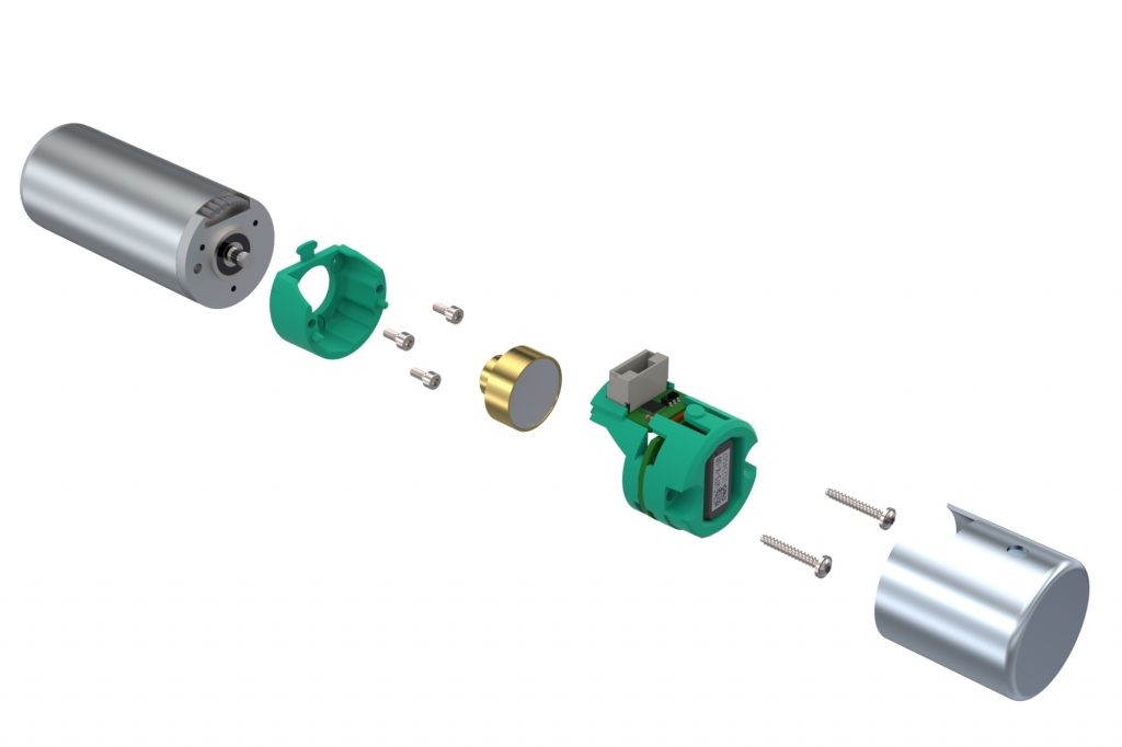 Ein echtes Novum 2 Montage-Rendering des 22mm-Kit mit Permanent-Magnet, Elektronik, EMV-Gehäuse und schraub- bzw.
klickbarer Montagetechnik.