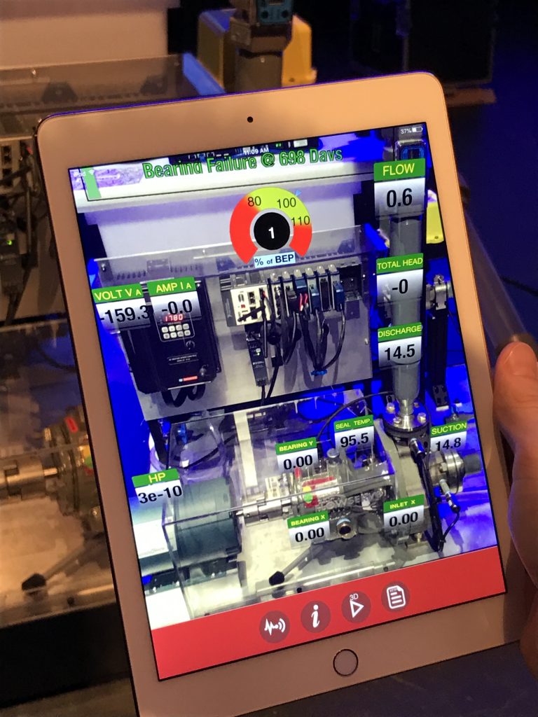 Disruptive Innovationen 2 Mittels des cRIO-Systems und CM Insight ist z.B. das Condition Monitoring von Pumpen von Flowserve möglich. Auf dem Tablet werden aktuelle Messwerte der Anlage und mögliche Problemstellen angezeigt.