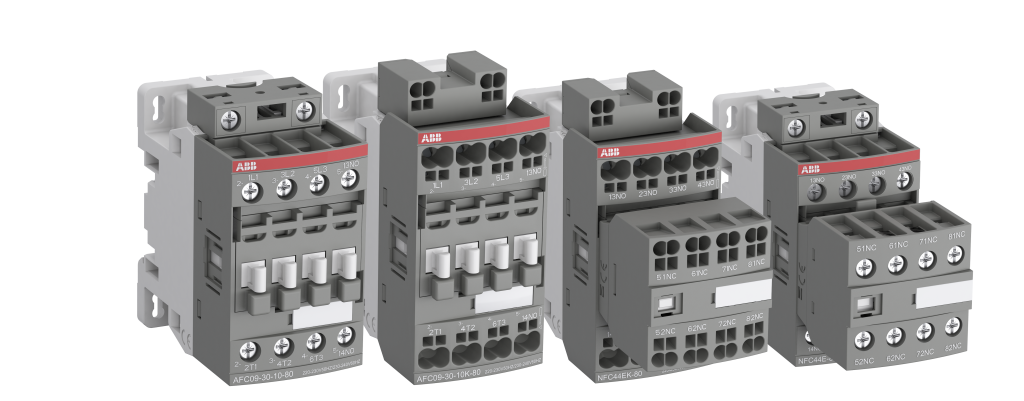 Effizienter und produktiver 1 Die AFC-Schütze sind mit Schraub- oder Push-In-Federanschlussklemmen erhältlich und verfügen über ein gemeinsames Sortiment an Zubehör und Schutzvorrichtungen.