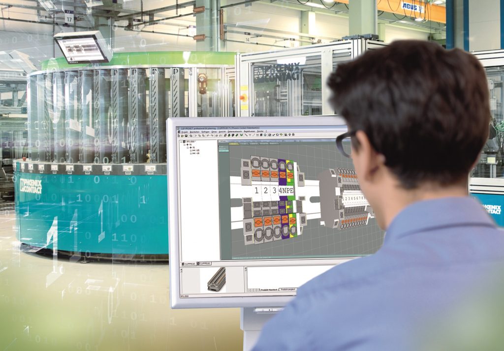 Automatisierte Klemmenleistenfertigung 1 Durch den Export von Fertigungsaufträgen im Datenformat 'Automation ML' bildet die Software Clip Project die Schnittstelle zwischen der Schaltschrankprojektierung und der automatisierten Klemmenleistenfertigung.
