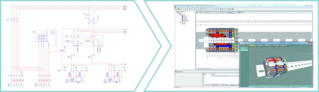 Automatisierte Klemmenleistenfertigung 2 Das Planungs-Tool Clip Project Planning wandelt die 'virtuellen' Verbindungspunkte in die passenden Klemmen um.