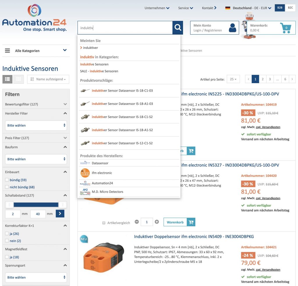 Teilebeschaffung in Zeiten des Internets 2 Durch die übersichtlichen Sortimentskategorien sowie die Suchfunktion im Kopf der Seite finden Nutzer von automation24.de schnell zur gewünschten Produktgruppe.