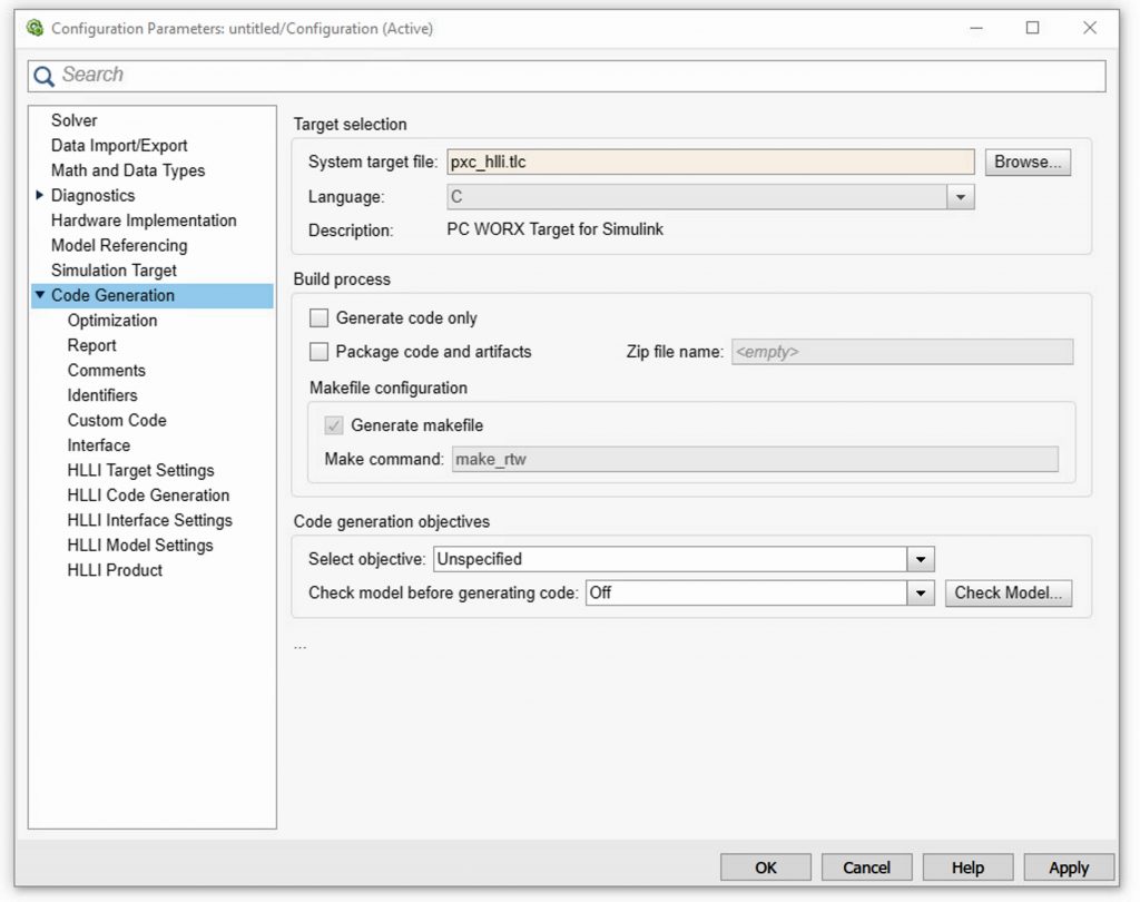 Modellbasiert entwickeln mit Matlab/Simulink 2 Die Auswahl des Phoenix Contact-spezifischen System Target Files eröffnet weitere Konfigurationsmöglichkeiten.