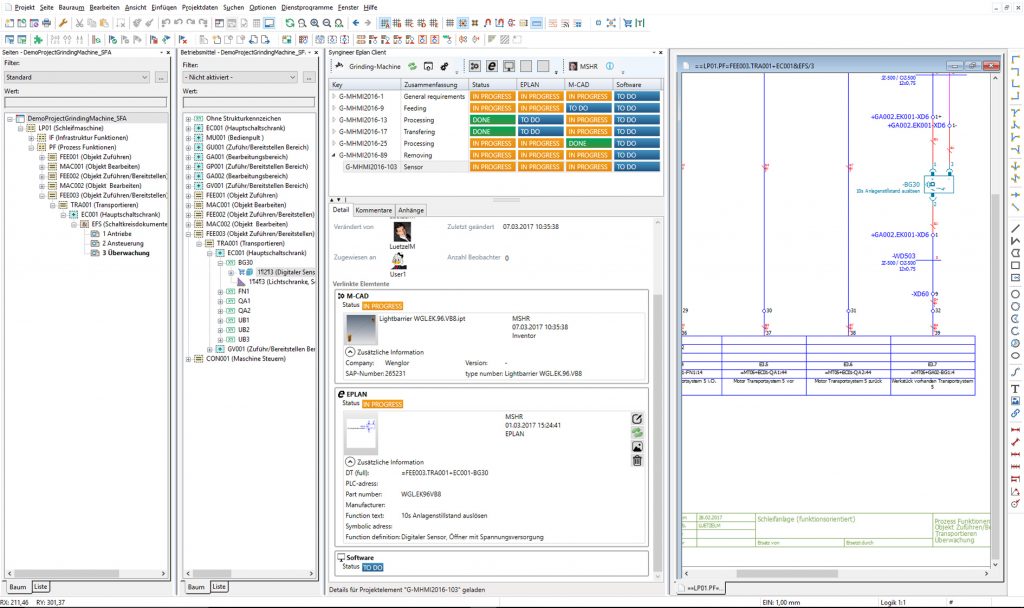 Startschuss für ganzheitliches Engineering 1 Einfache Einbindung des Syngineers in die Eplan Oberfläche: Schaltpläne und Betriebsmittel lassen sich darüber verknüpfen.