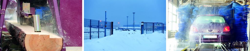 Die Durchblicker 1 Abb. 1: Klassische Einsatzgebiete von Hochleistungslichtschranken sind die Holzindustrie, Außentorsteuerungen und Autowaschstraßen.