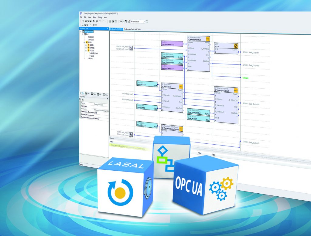 Safety für die Maschinen von morgen 4 Im Lasal-Safety-Designer stehen vorgefertigte, TÜV-zertifizierte Funktionsbausteine bereit, die das Implementieren von Safety-Funktionen im Baukastenprinzip ermöglichen.