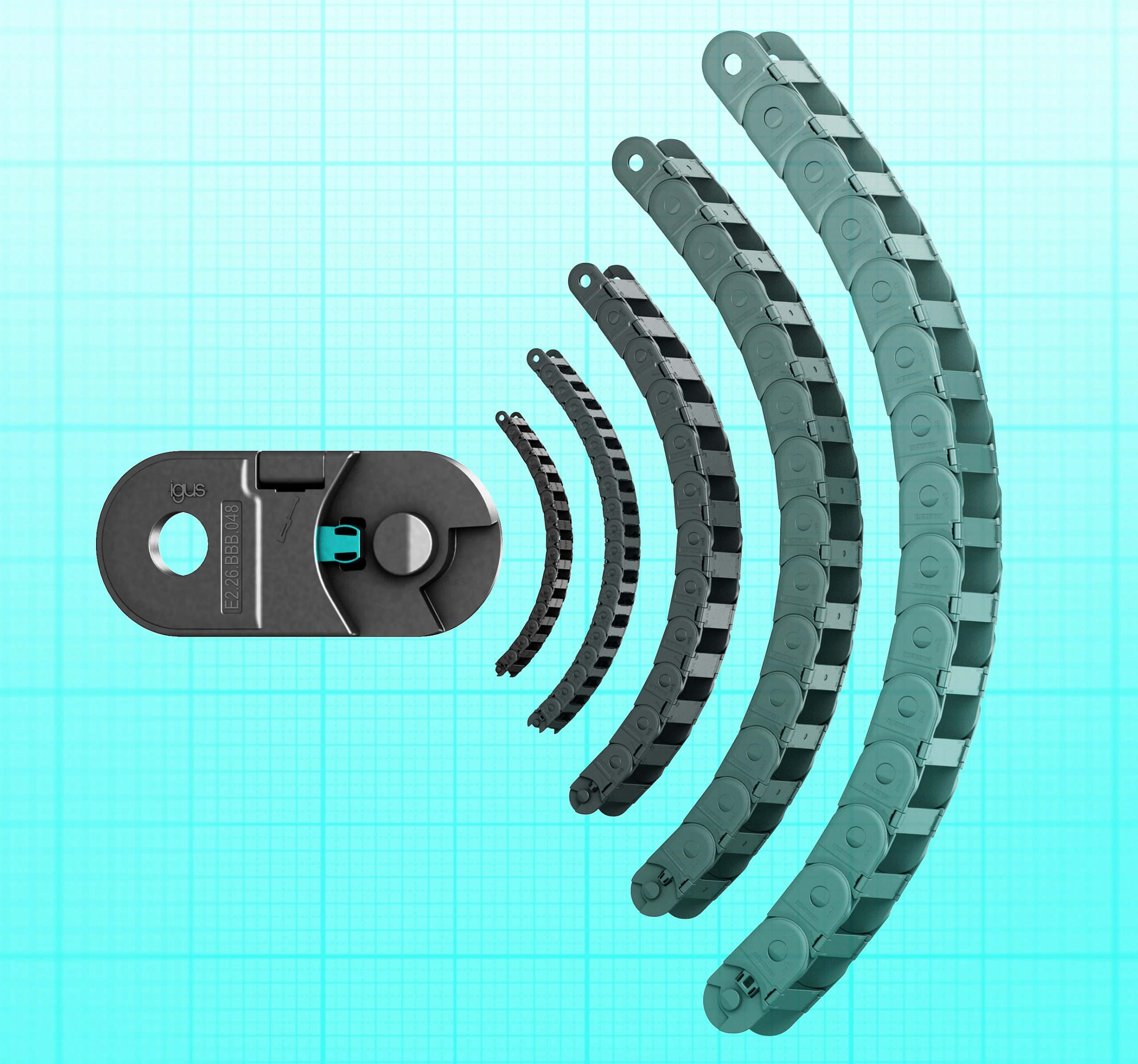 Zweiteilige, leise Energieketten