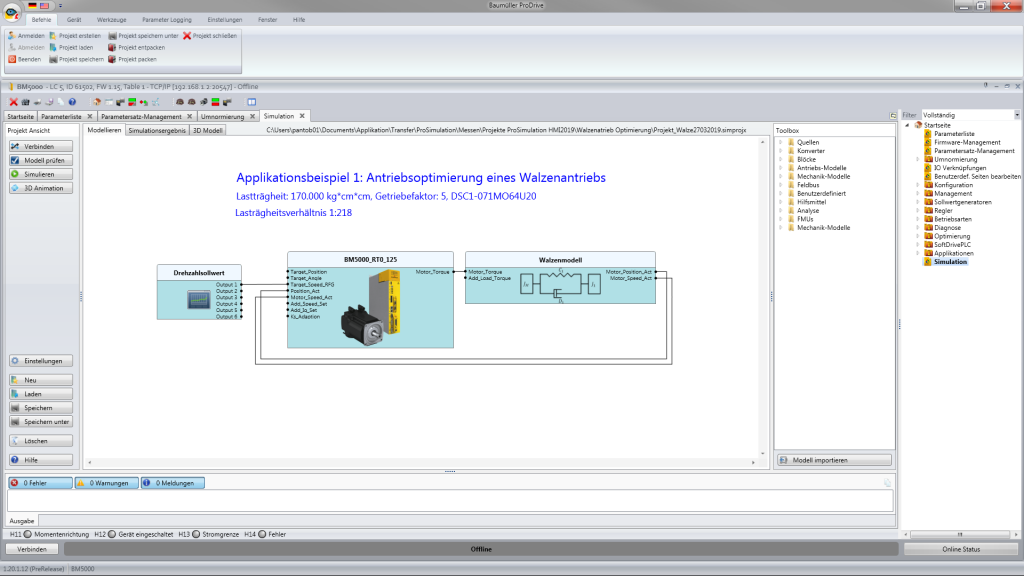 Die Geschwindigkeit ist entscheidend 2 Die neu entwickelte Baumüller-Software ProSimulation ermöglicht einen leichten Einstieg in die Simulation.