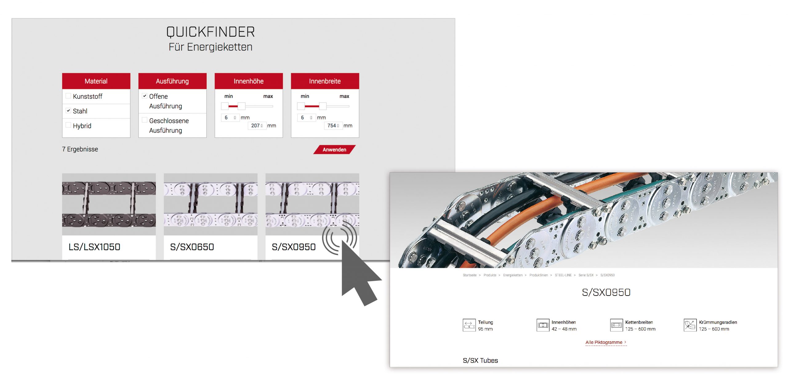 Quickfinder von Tsubaki Kabelschlepp 8 Quickfinder von Tsubaki Kabelschlepp