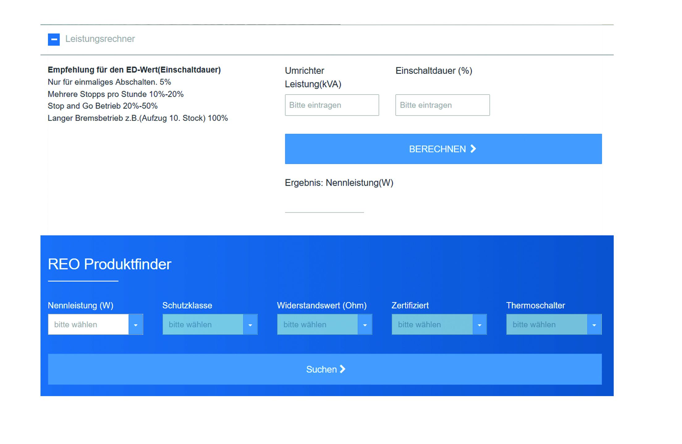 Leistungsrechner mit integriertem Produktfinder 5 Leistungsrechner mit integriertem Produktfinder