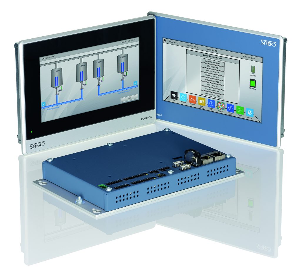  Master-Terminals und Kompaktsysteme von Sabo, im Bild zu sehen: Gesamtmontage des Systems PLM 807-F und PLM 807-S mit Anwendungsbeispiel. 