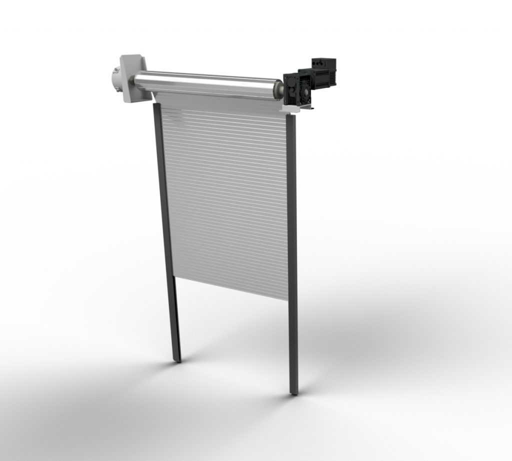 Öffnet Tür und Tor 3 Das Eitec-Rolltor für Werkzeugmaschinen mit dem KFM05a (r.) angetrieben und durch einen Federmotor (l.) am Abrollen gehindert.