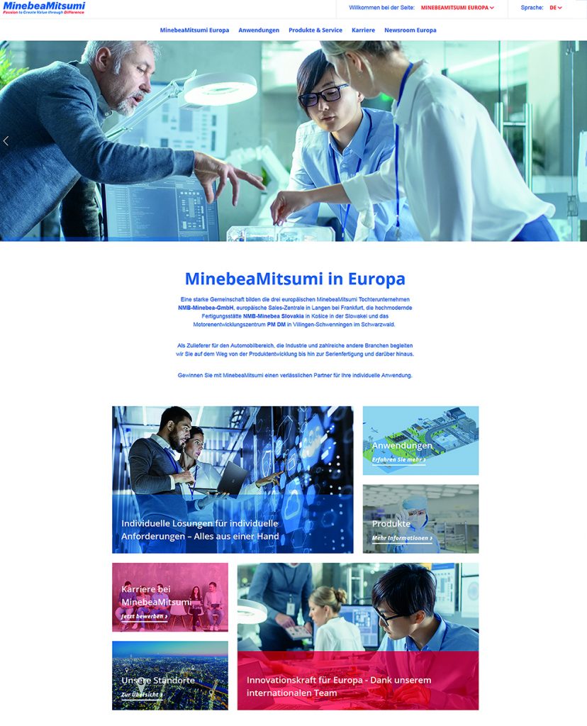 MinebeaMitsumi Europa mit neuem Webauftritt 1 Screenshot Webseite V1