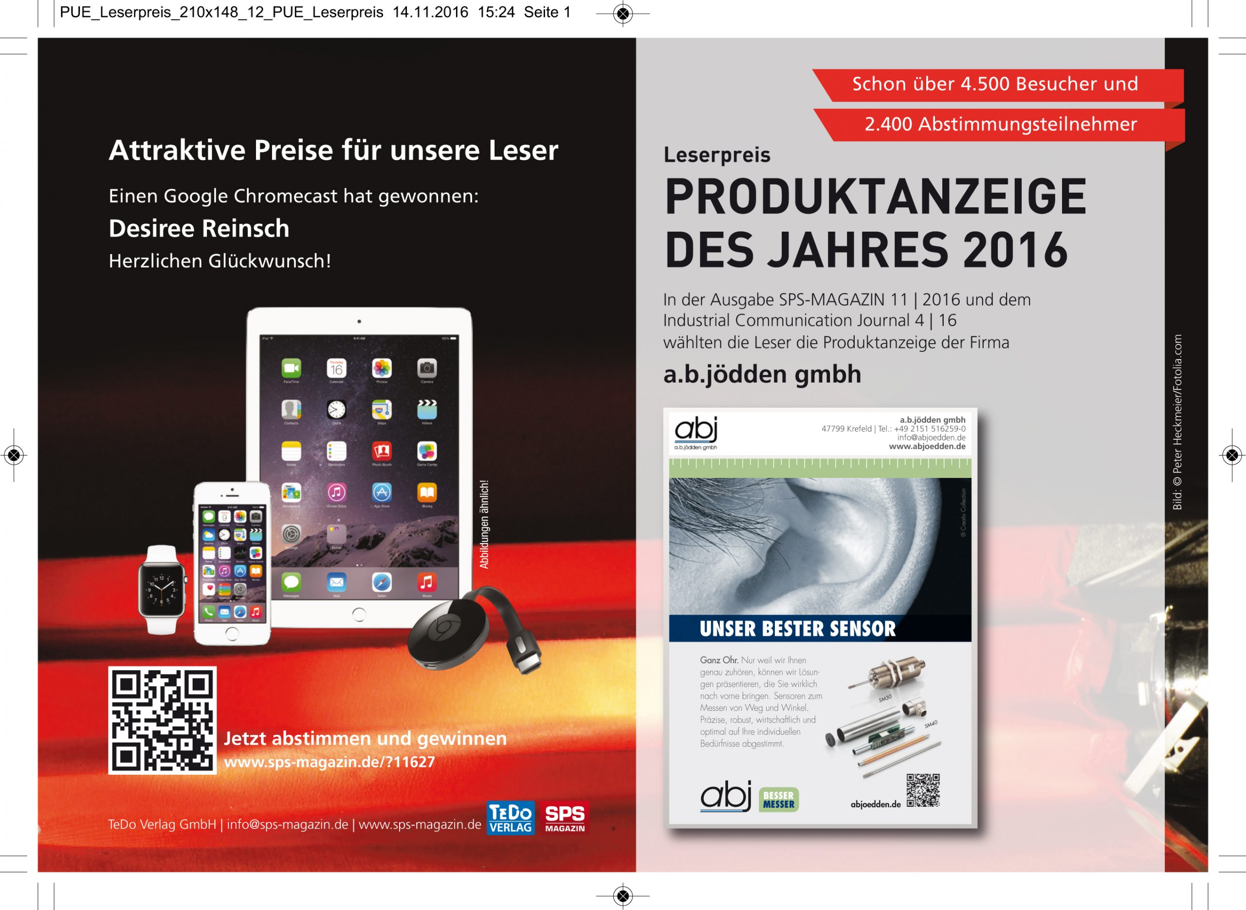 Leserpreis Produktanzeige des Jahres: Der Gewinner der 13. Runde steht fest! 2 Leserpreis Produktanzeige des Jahres: Der Gewinner der 13. Runde steht fest!