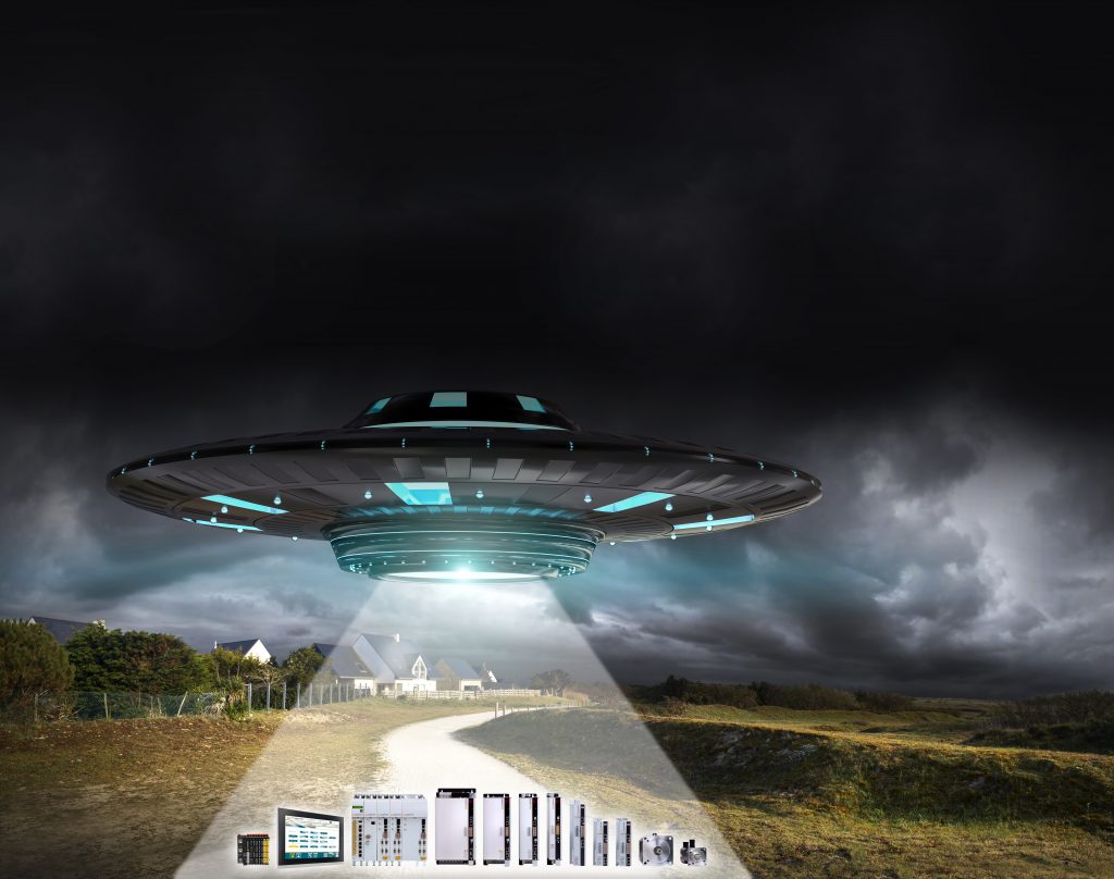 Independence Day in der Automatisierung 1 UFO invasion on planet earth landascape 3D rendering