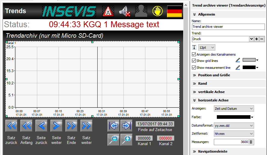 Schnelle Trendkurven mit Schreiberfunktion 2 Einfaches Einrichten eines Trendarchivs zur Verwendung direkt auf einem Insevis-Panel mit manuell erstellter Navigationsleiste