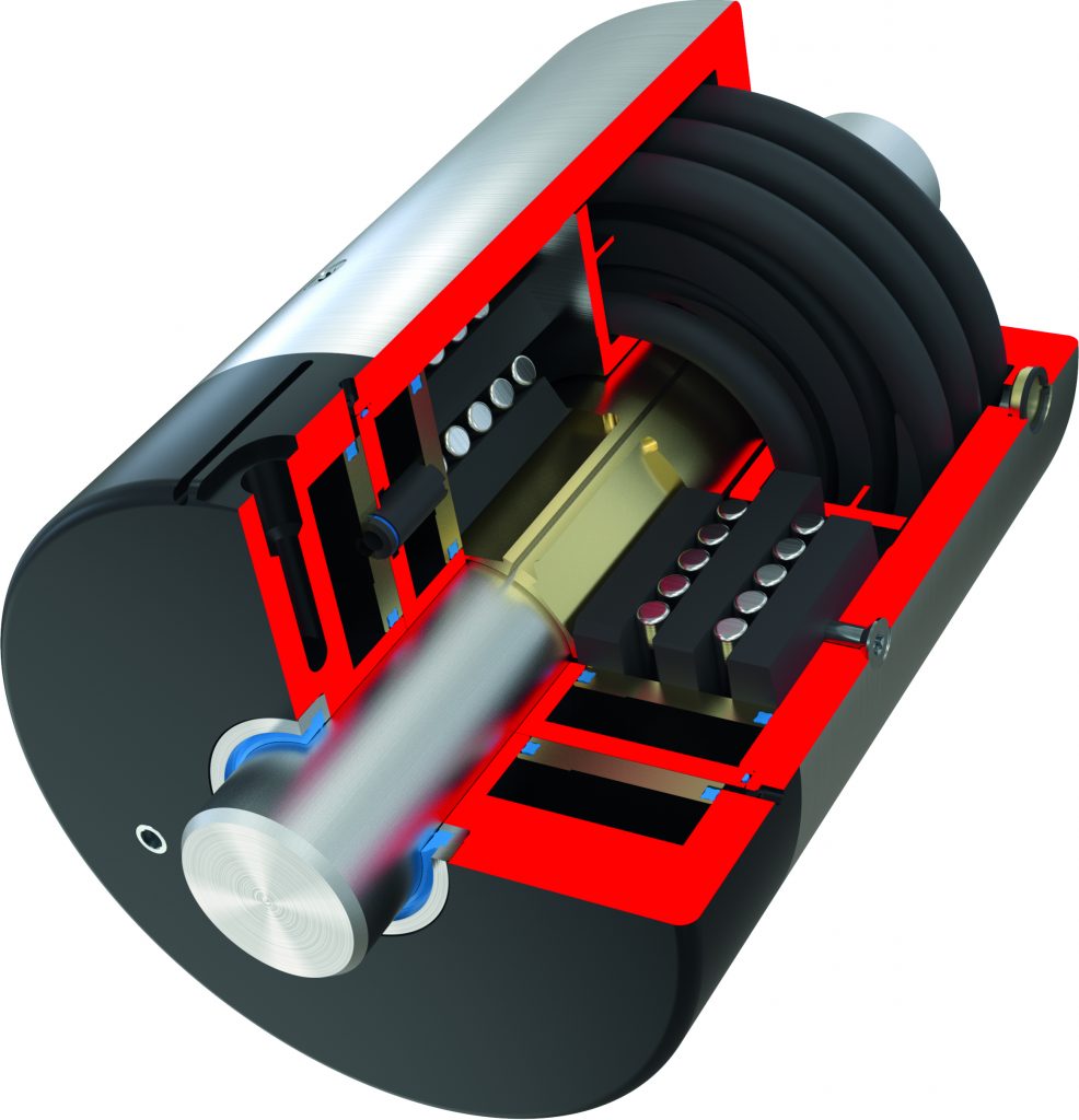 Bild 1 zeigt das Innenleben der Klemm- und Bremselemente-Serie RBPS-A mit integrierter Sensornut.