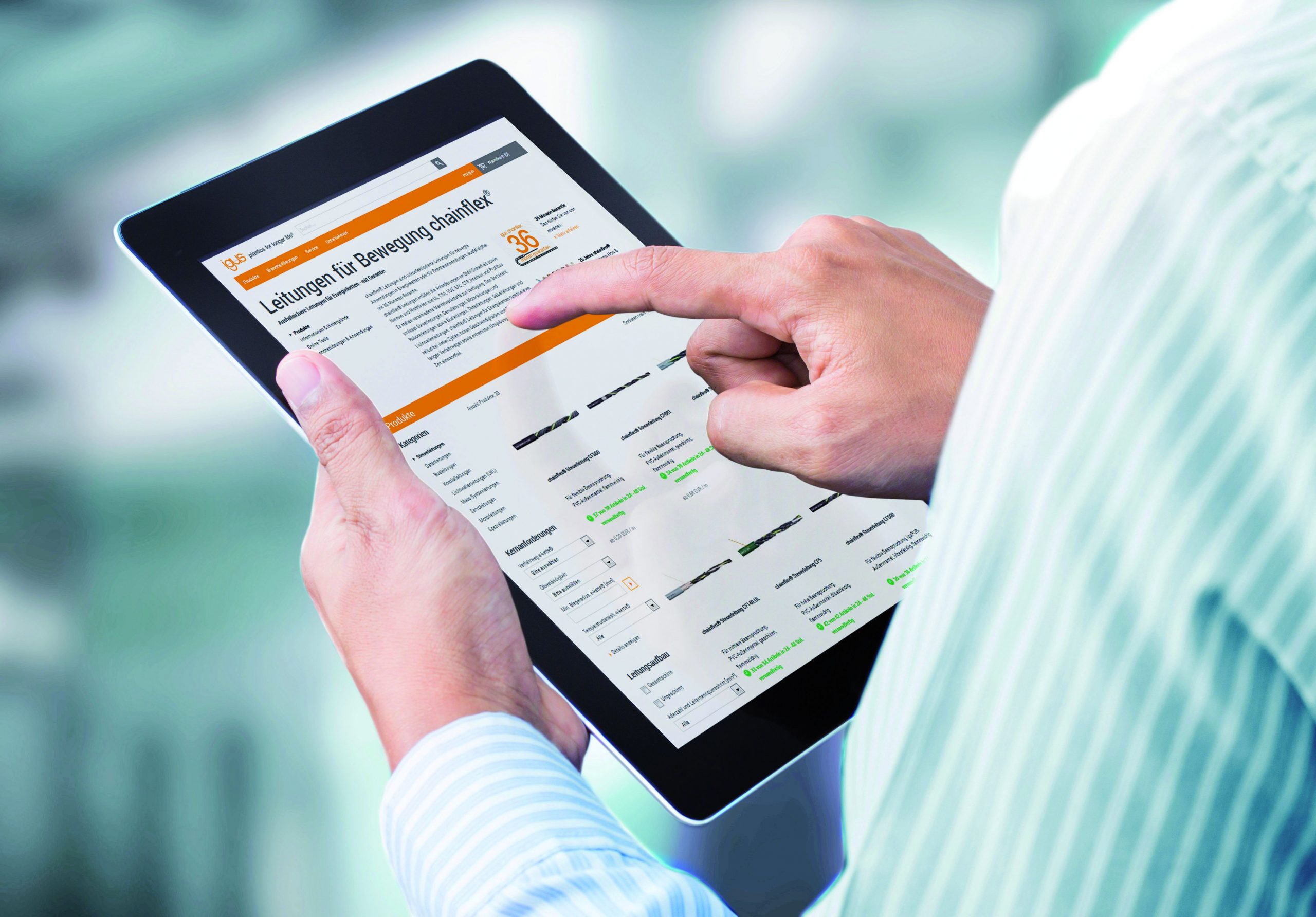 Online schnell zur günstigsten E-Ketten-Leitung, dank intuitiver Seitennavigation