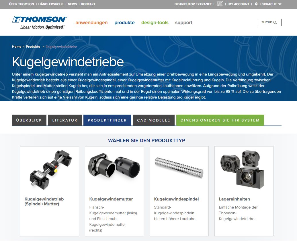 Online zum passenden Kugelgewindetrieb