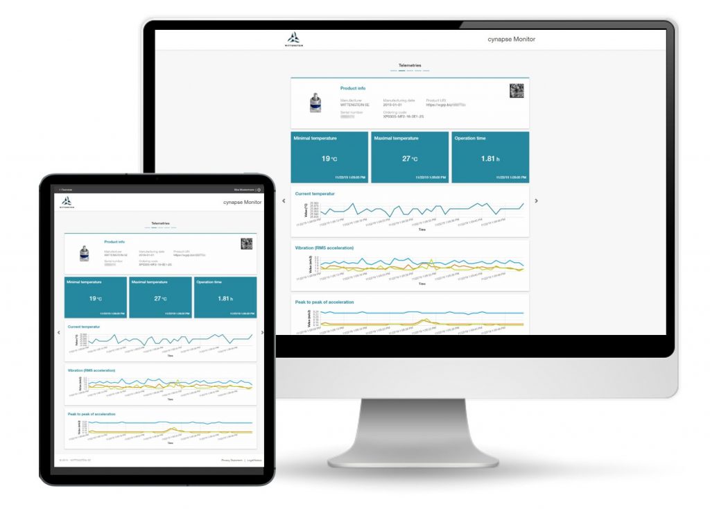 Vorhersage von Qualität und Verfügbarkeit 1 In einem für verschiedene Endgeräte geeigneten Dashboard werden neben der Komponenten-ID alle Werte, die Getriebe mit Cynapse-Feature bereitstellen, erfasst und angezeigt.