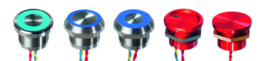 Langlebig und dicht 1 Die Piezo-Schalter der Serie PBA 22mm von Apem/Idec besitzen robuste und leicht zu reinigende Oberflächen aus eloxiertem Aluminium bzw. Edelstahl.