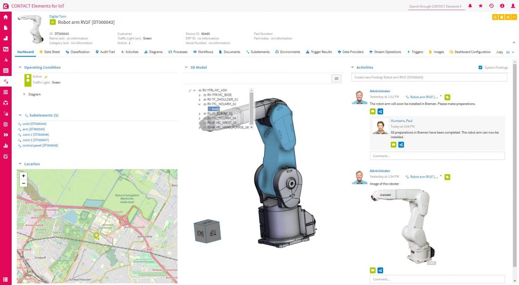 Digitale Allianz 4 Vom Benutzer flexibel konfigurierbare Dashboards mit 3D-Ansichten des digitalen Zwillings, Komponentenübersichten, Diagrammen u.a.