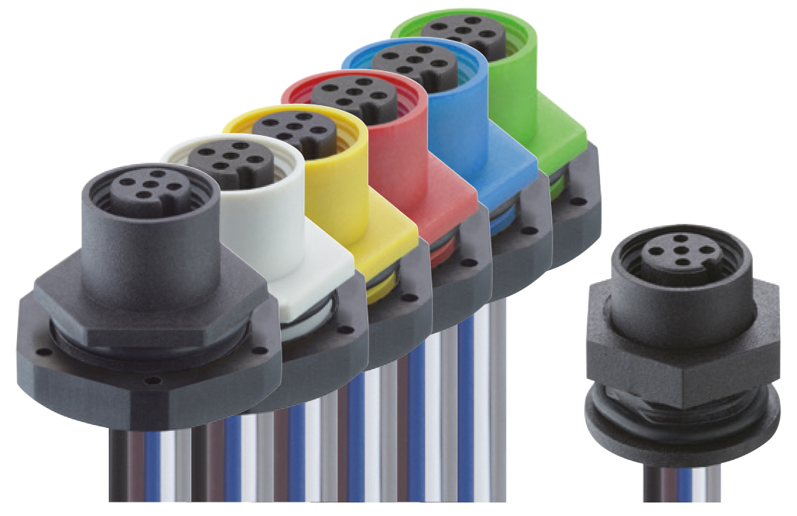 Farbcodierte M12-Einbausteckverbinder