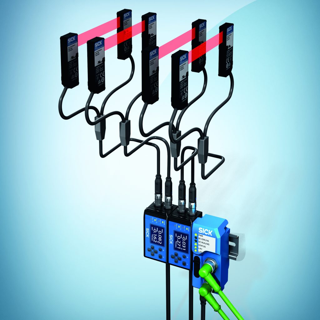 Lichtleiter-Sensorik 1 Die neuen WI180C Gateways ermöglichen es, eine Reihe von Lichtleitersensoren, Kontrastsensoren und messende Displacementsensoren von SICK über eine einzige Leitung direkt in die IO-Link- oder in die Feldbuswelt zu integrieren.